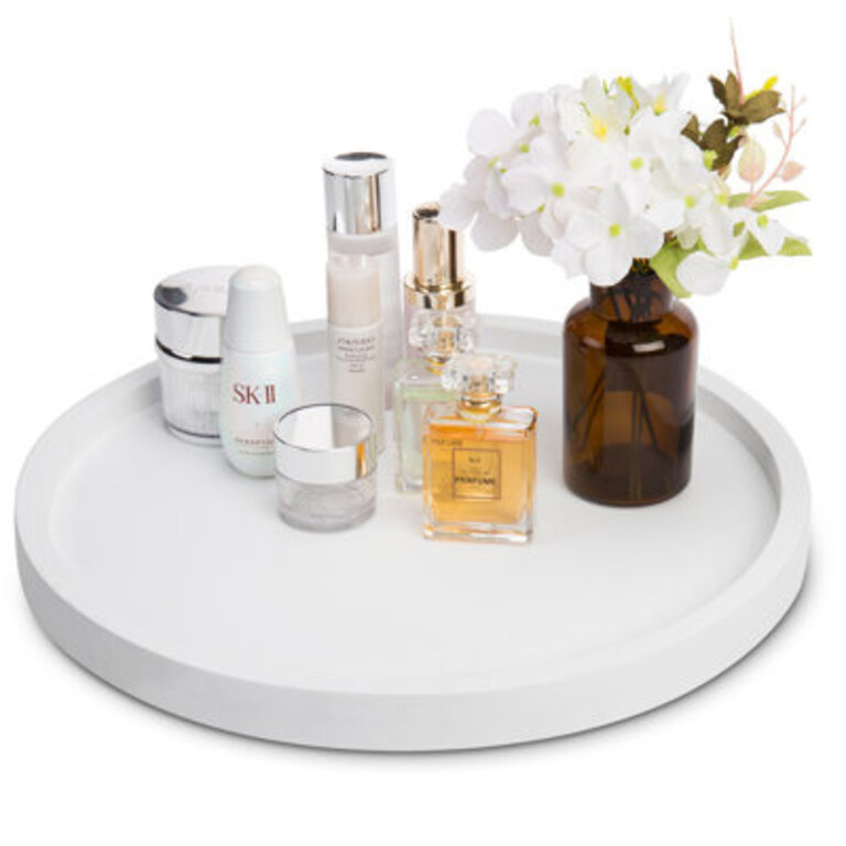 Khylige 15" Large Round White Cement Stoneware Vanity Decoraitve Tray