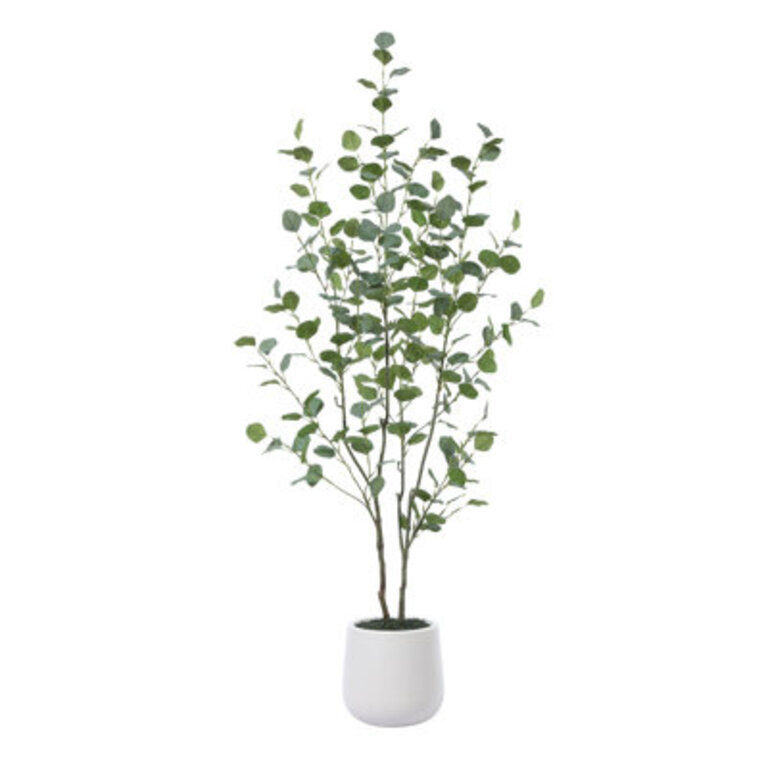 Faux Eucalyptus Tree with Oval White Planter, Pre Potted Artificial Eucalyptus Plant for Home Decor Size: 5" H x 1.7" W x 1.7" D