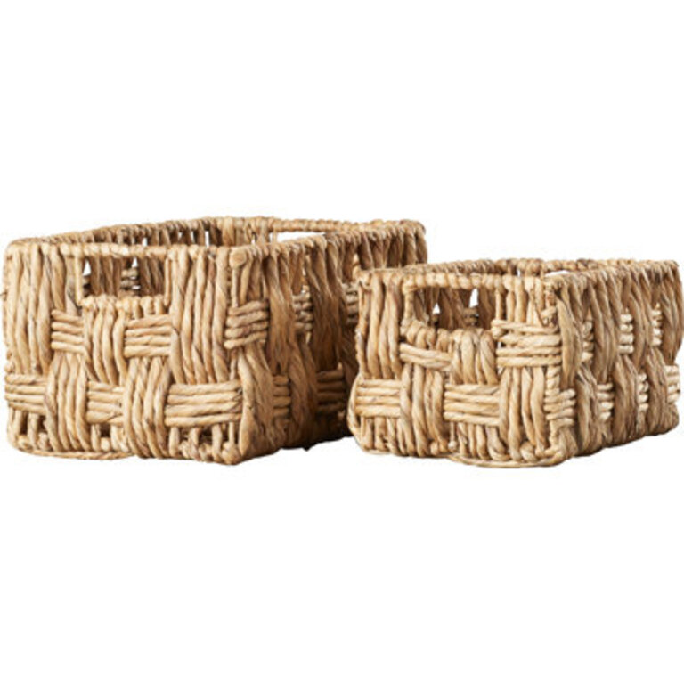 2 Piece Brown Jute Handmade Storage Basket with Handles Set, 16", 13"W