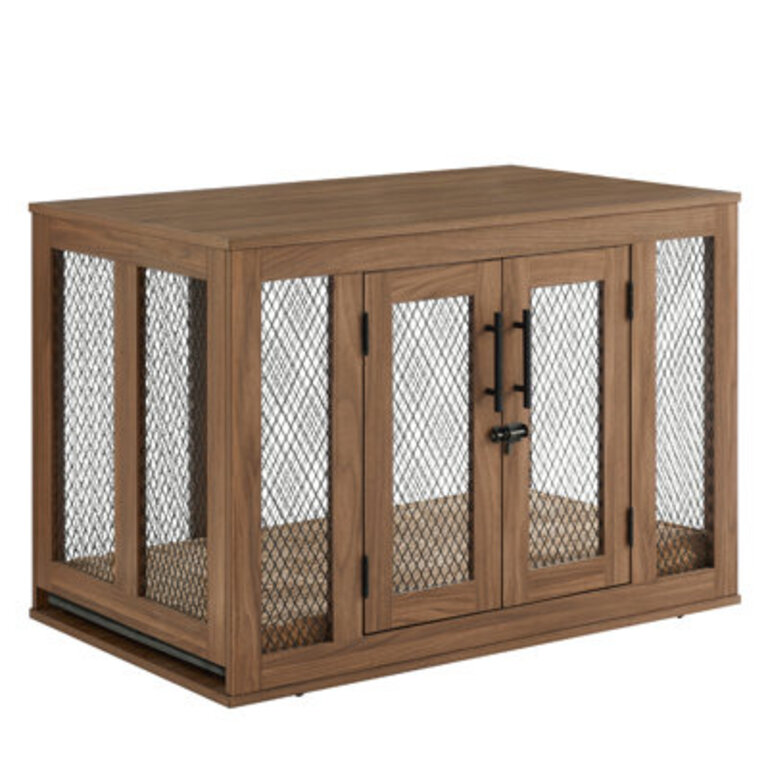 Alliyana Pet Crate Size: Medium (26.2" H x 37" W x 23.7" D), Color: Walnut
