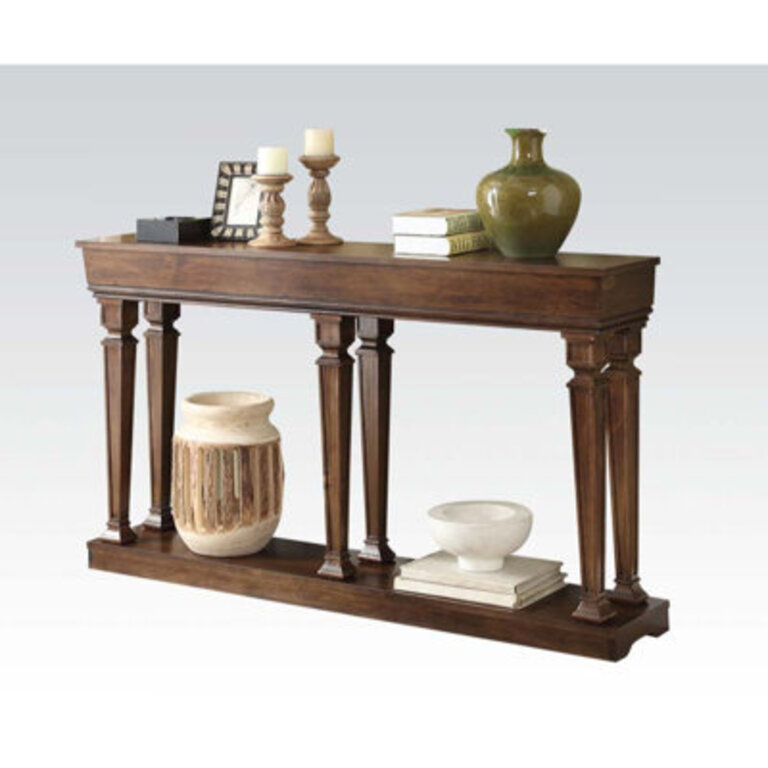 Constableville Transitional Oak Rectangular Console Table with Display Shelves | Stylish Storage for Living Room & Entryway Size: 35" H x 60" W x 12" D