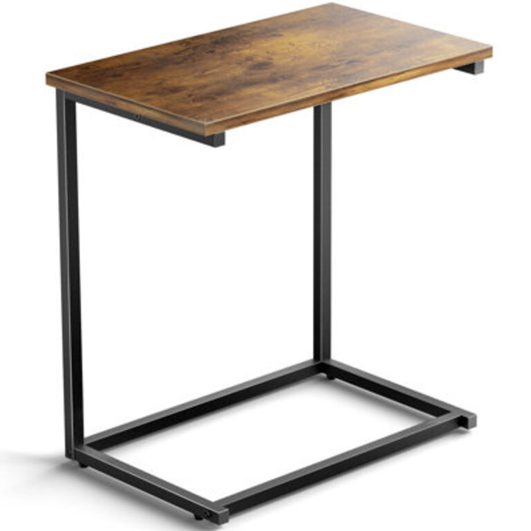 Wood C Table End Table With Metal Base For Sofa, Bed Side Color: Brown Top/Black Base