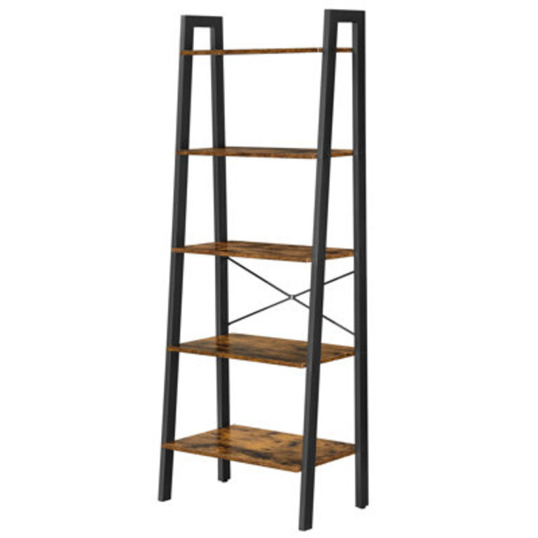 Jabari 67.7" H x 22" W Metal Ladder Bookcase Color: Black/Brown