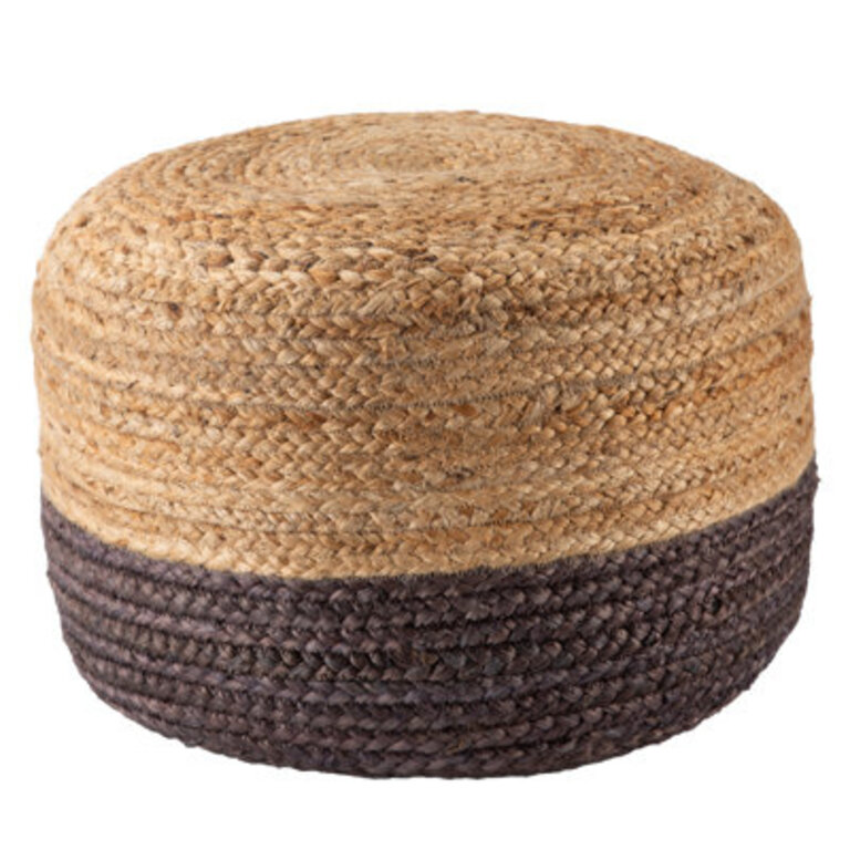 Teele 18" Wide Round Pouf Ottoman Body Fabric: Brown Jute