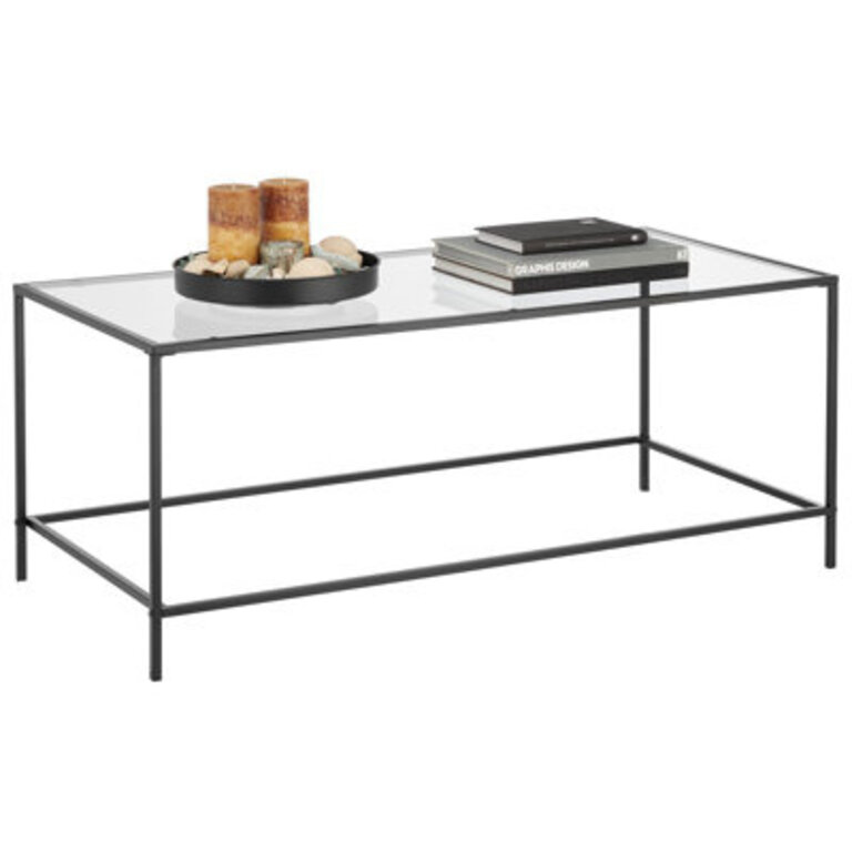 mDesign Metal and Glass Top Rectangle Accent Coffee Table Furniture Table Base Color: Black