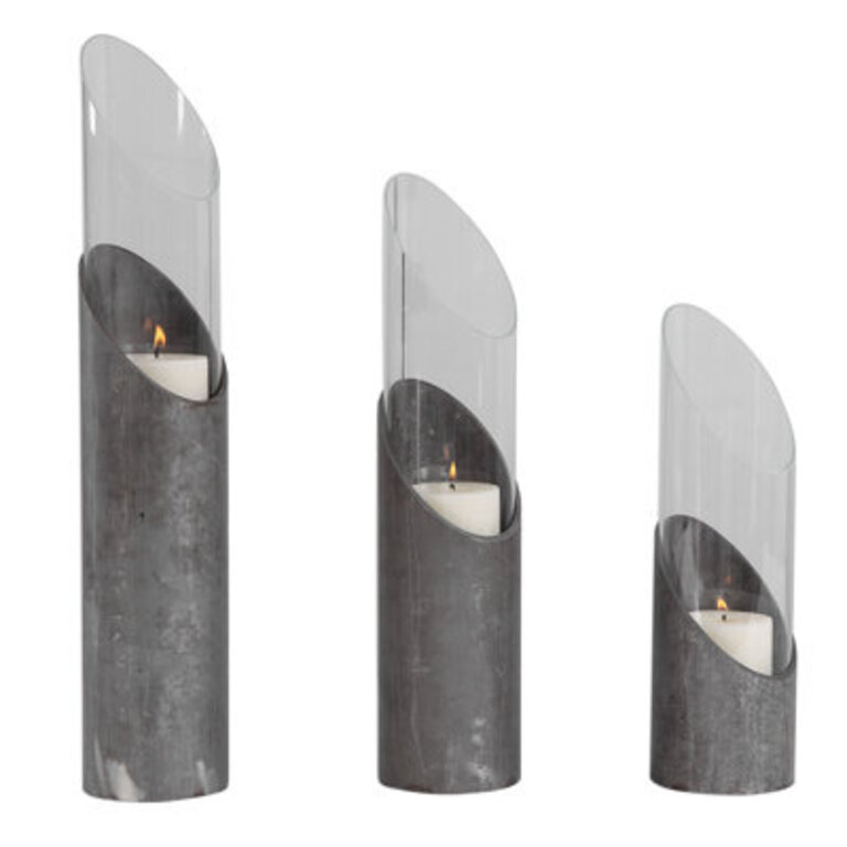 3 Piece Glass/Iron Tabletop Candlestick Set with Candle Included