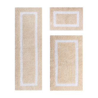 Atle Contemporary 100% Cotton Ultra Soft Reversible 3 Pieces Bathroom Rug Set Color: Sand & White, Size: 3 PCs Set (17" x 24" | 24" x 40" | 20" x 60")