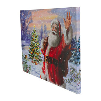 Lighted Santa With Christmas Tree Canvas Wall Art 11.75" X 15.75"