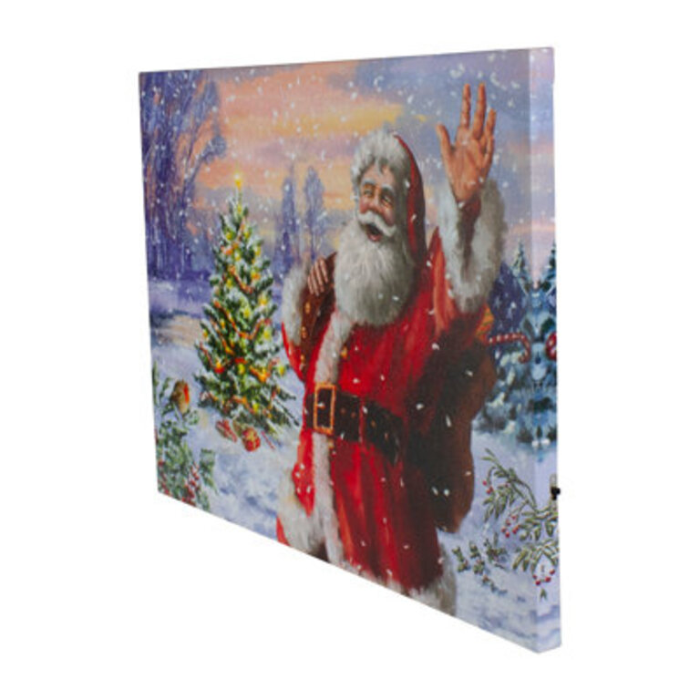 Lighted Santa With Christmas Tree Canvas Wall Art 11.75" X 15.75"