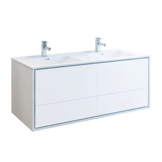 Fresca Catania 60" Wall Mounted Double Sink Bathroom Vanity Base ONLY  Finish: Glossy White