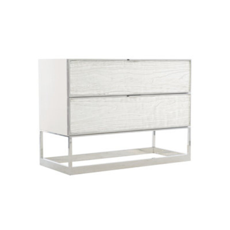Parkhurst 2 - Drawer Stainless Steel Nightstand in Sheen White Lacquer/Silver Leaf
