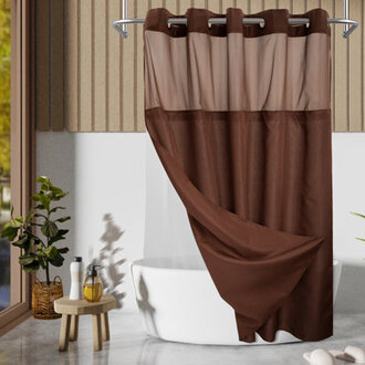 Bartek No Hook Slub Linen Textured Shower Curtain with Snap-in PEVA Liner Set