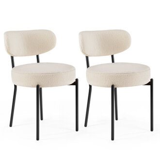 Sherpa Fabric Upholstered Dining Chairs Set with Backrest For Dining Room Kitchen Living Room