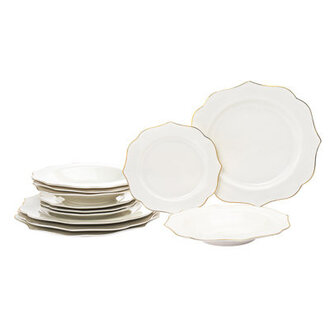 Arendale Gold Rim 12 Piece New Bone China Dinnerware Set