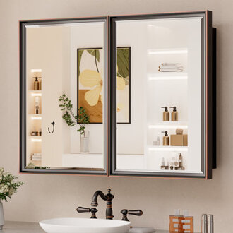 Lunara Recessed  Surface Framed 2 Door Medicine Cabinet with Mirror and Shelves