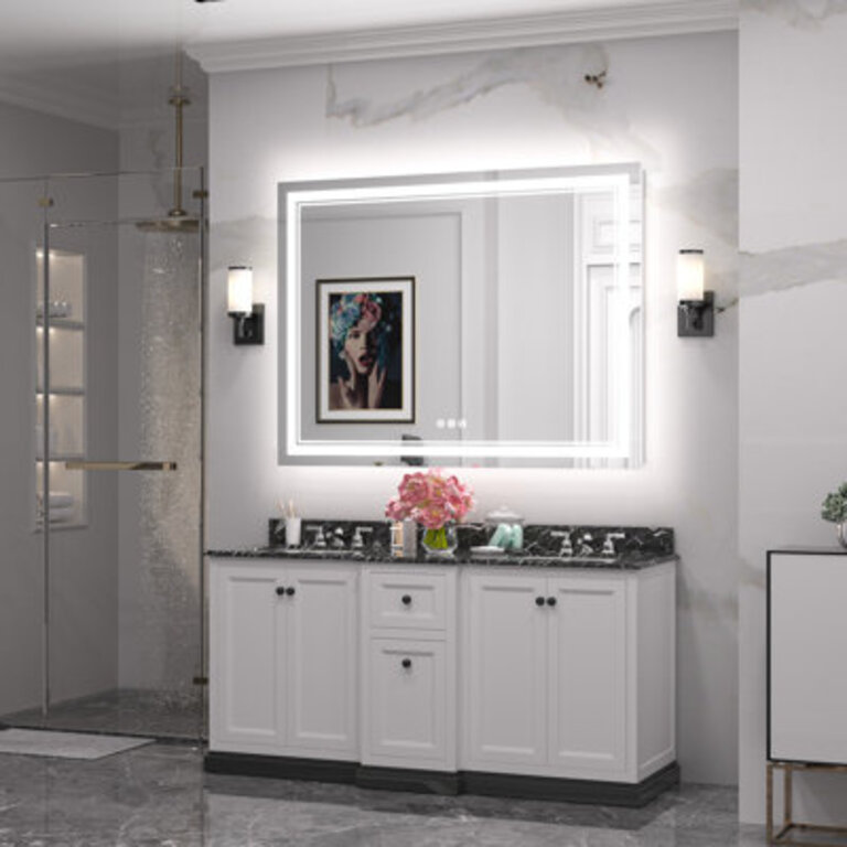 Chrisna LED Bathroom Mirror with Frontlit and Backlit 3 Colors Temperature  Dimmable Light Anti-fog Tempered Glass Bathroom Vanity Mirror