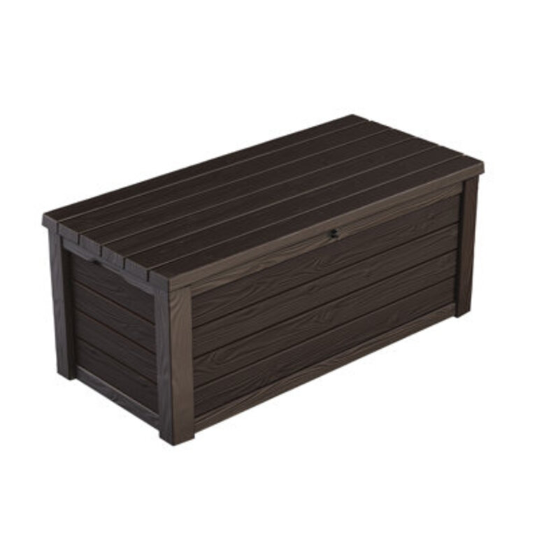 Keter Eastwood 150 Gallon Durable Resin Outdoor Storage and Organization Deck Box For Patio Furniture and Supplies Brown
