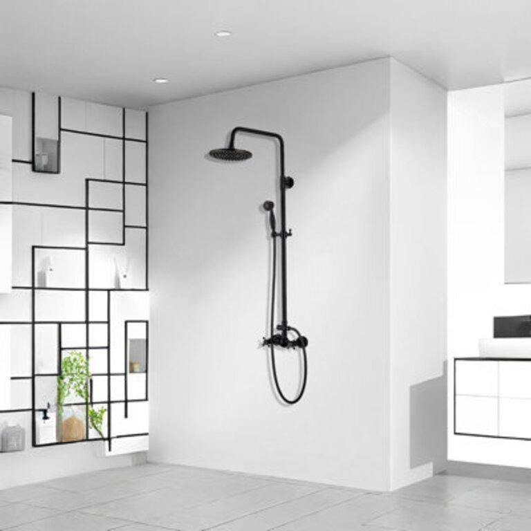 9999-ORB Rain Shower System Set 2 Knobs Mixing 8 Inch Round Rainfall Shower Head With Handheld Spray Bathroom Shower Faucet