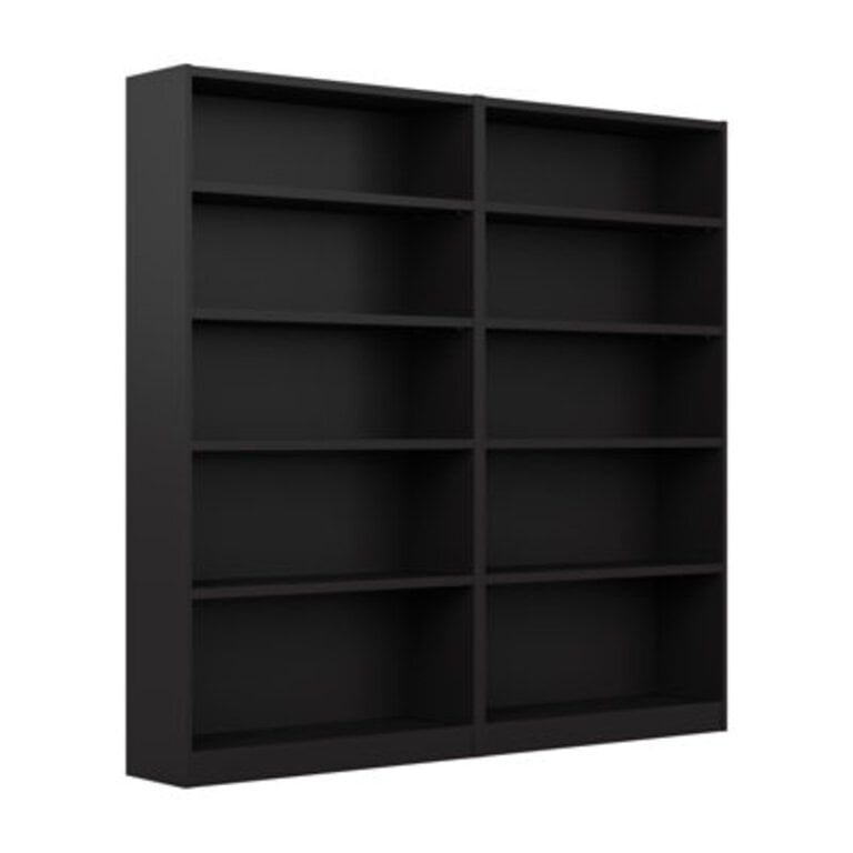 Doyno Tall 5 Shelf Bookcase - Set of 2 Storage and Display Bookshelves for Home Office and Living Room