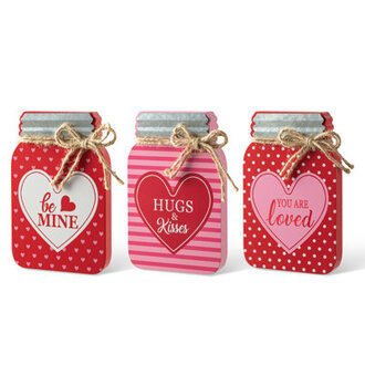 Montclair 3 Piece Valentines Wooden Mason Jar Table Decor Set