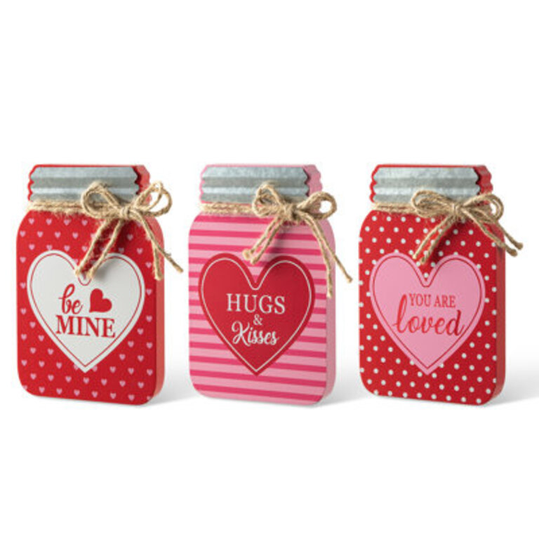 Montclair 3 Piece Valentines Wooden Mason Jar Table Decor Set