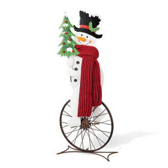 Jimena 32H Metal Snowman Riding Bike Porch Decor