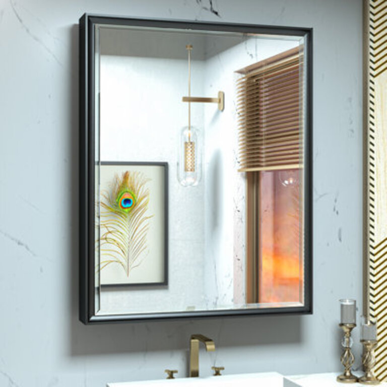 Cyrille Recessed  Surface Framed 1 Door Medicine Cabinet with Mirror and Shelves