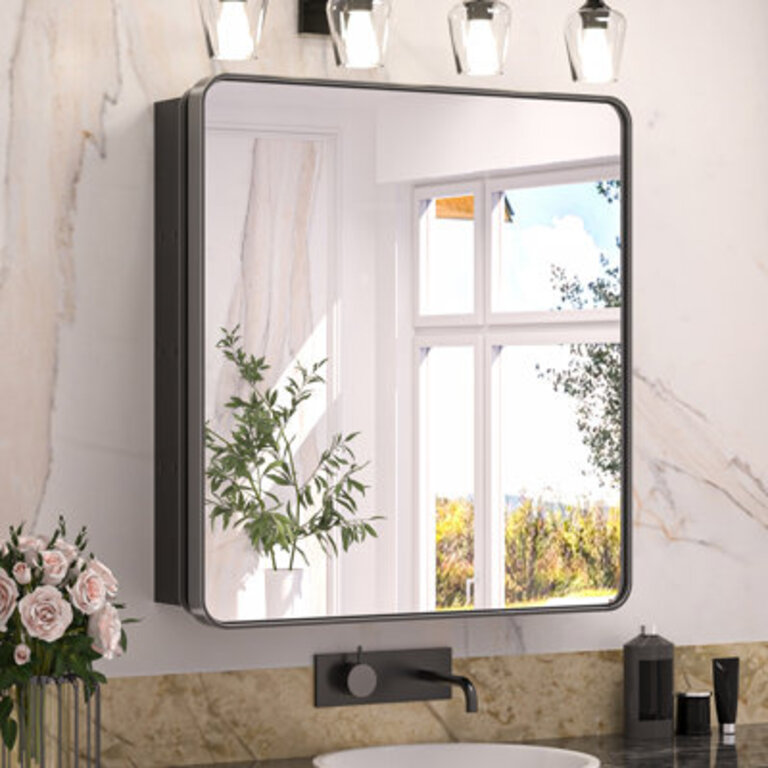 Gervon Rectangle Recessed or Surface Medicine Cabinet with Shelves and Mirror