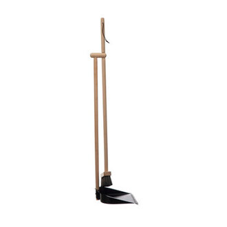 Beech Wood Broom and Standing Metal Dust Pan Set Natural and Black