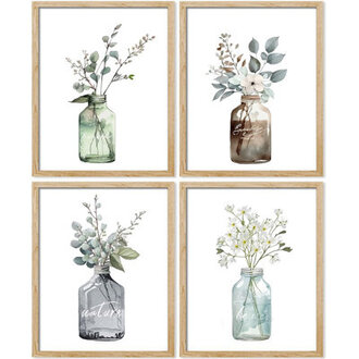 Bottled Plant  IDEA4WALL Framed Pastel Forest Leaf Glass Vase Wall Art Set Of 4 Nature Wilderness Wall Decor Prints Botanical Floral Wall Decor For Living Room Bedroom  4 - Pieces