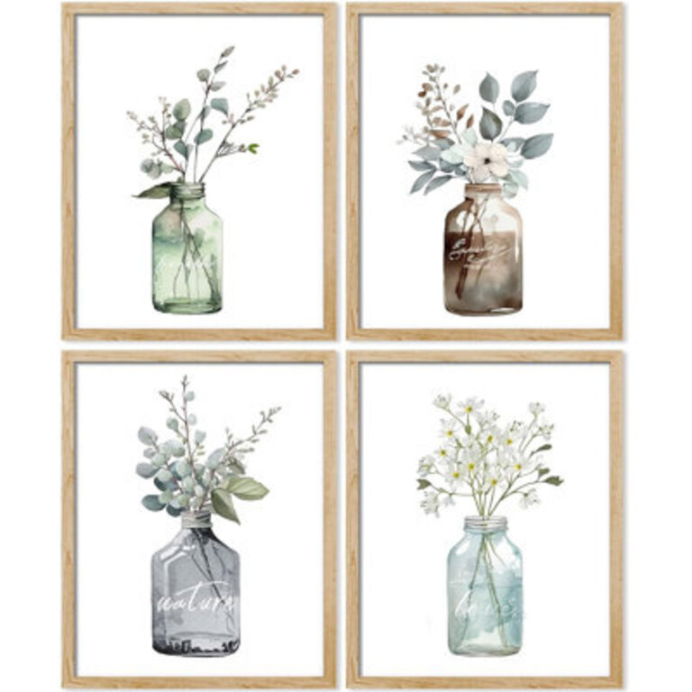 Bottled Plant  IDEA4WALL Framed Pastel Forest Leaf Glass Vase Wall Art Set Of 4 Nature Wilderness Wall Decor Prints Botanical Floral Wall Decor For Living Room Bedroom  4 - Pieces