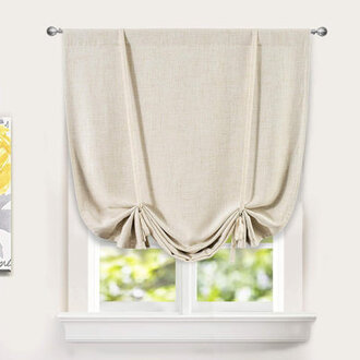 Antonino Linen Textured Blackout Tie Up Curtains Double Layer Thermal Insulated Lined Balloon Roman Shade