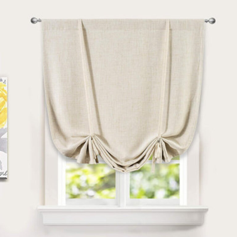 Antonino Linen Textured Blackout Tie Up Curtains Double Layer Thermal Insulated Lined Balloon Roman Shade