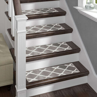 Bierly Non Slip Stair Treads GrayWhite 9x28 Machine Washable Stair Carpet with Rubber Backing