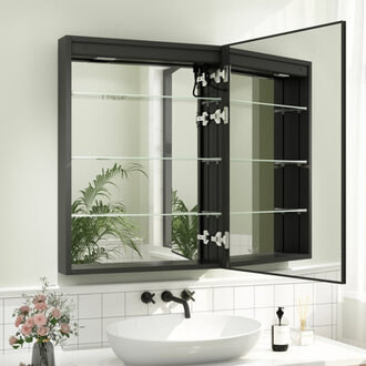 Hartli 24W 32H Recessed or Surface Mount LED Medicine Cabinet Mirror with Dimmable Light  Socket