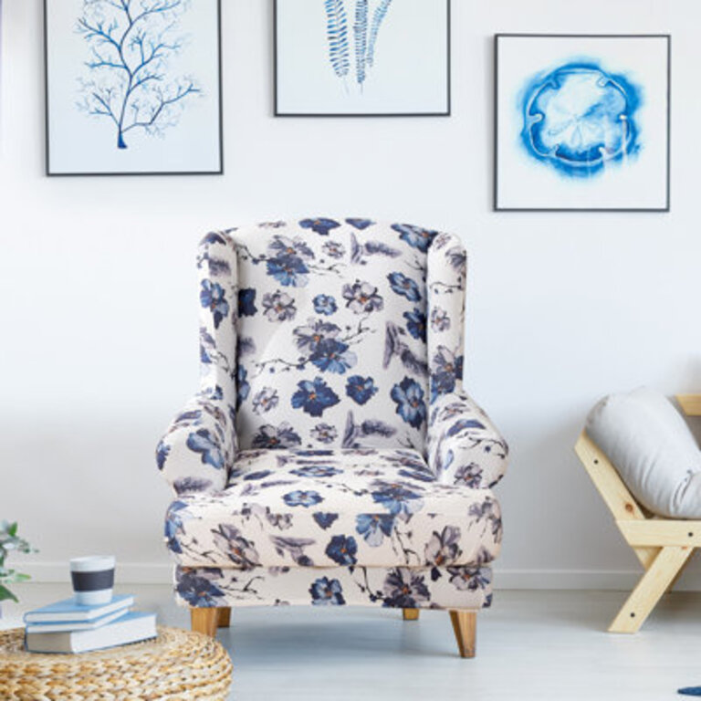 2-Pieces Print Tiger Stool Sofa Cover - Wing Back Chair SlipcoversDetachable And Washable