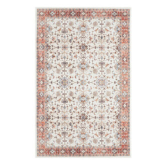 Demarquis Machine Woven Polyester Oriental Ivory Red Area Rug