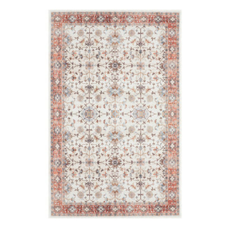 Demarquis Machine Woven Polyester Oriental Ivory Red Area Rug