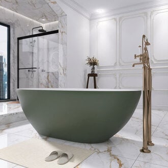65 In X 30 In Solid Surface Freestanding Flatbottom Soaking Bathtub In Green