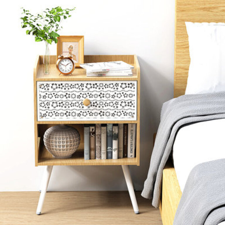 Jaleaha 24 Tall Nightstand with Metal Legs  Drawer