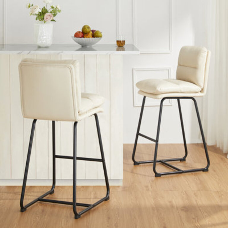 Modern Thick Upholstered Bar Stool and Counter Stool with Metal Frame