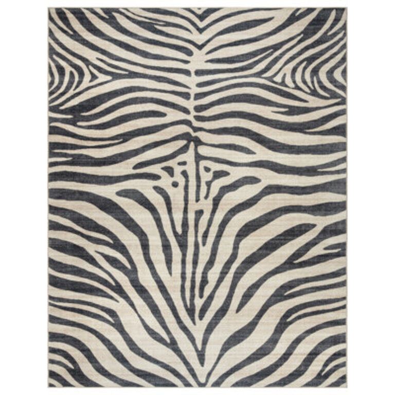 Samira Zebra Black Ivory Cream Modern Animal Print Washable Flat Pile Indoor Area Rug