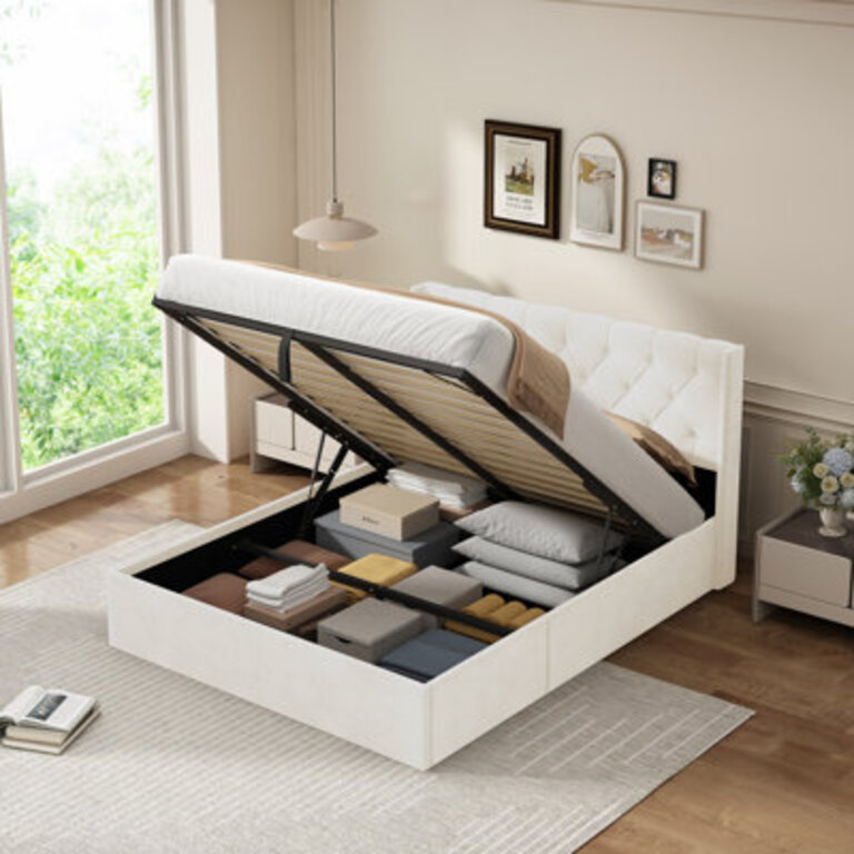 Raania Hydraulic Lift Up Upholstered  Storage  Bed with Wingback