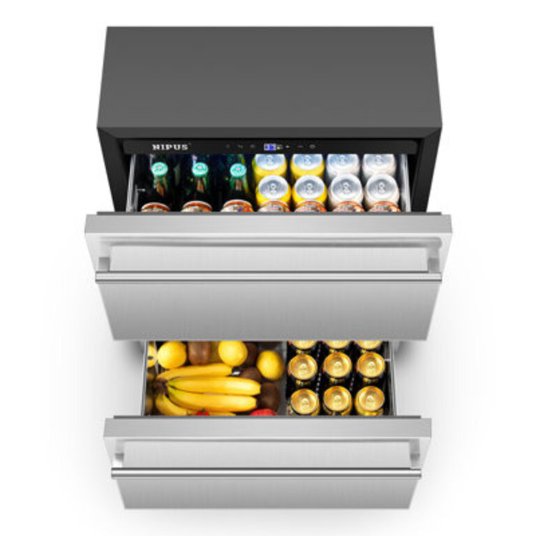 24 Inch Beverage Refrigerator Freestanding or Built-In Drawer Cooler Fridge Under Counter with LED Light and 2 Grid Organizer Classic Series