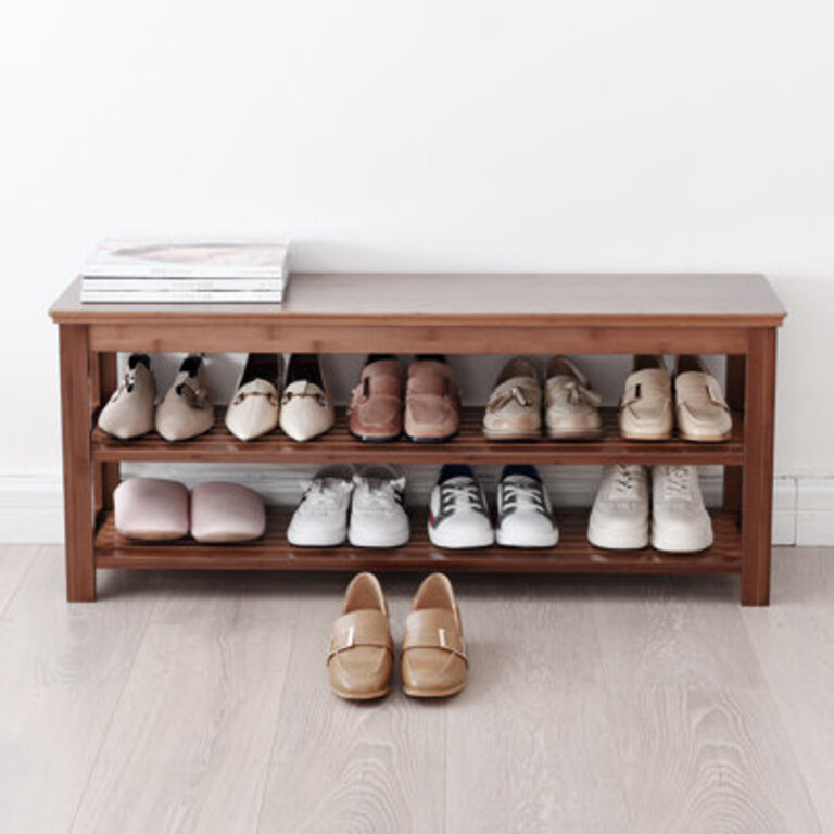 Solid Wood Shoe Rack Storage Bench Shoe Entryway Bench