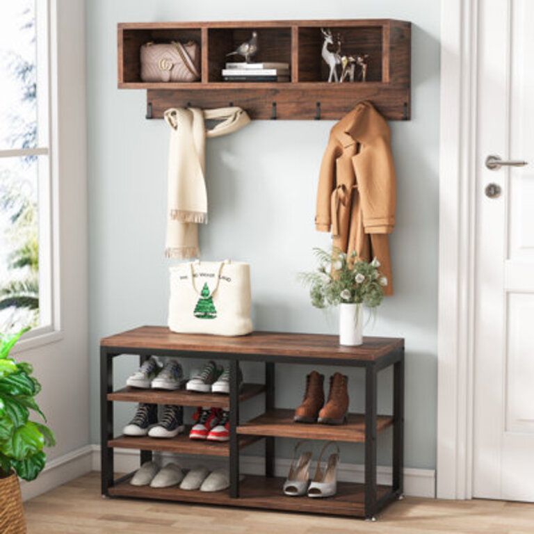 Industrial 10 Pair Shoe Storage Bench