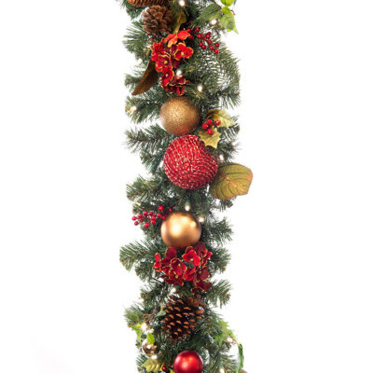 9 ft Artificial Christmas Garland with Lights - Scarlet Hydrangea