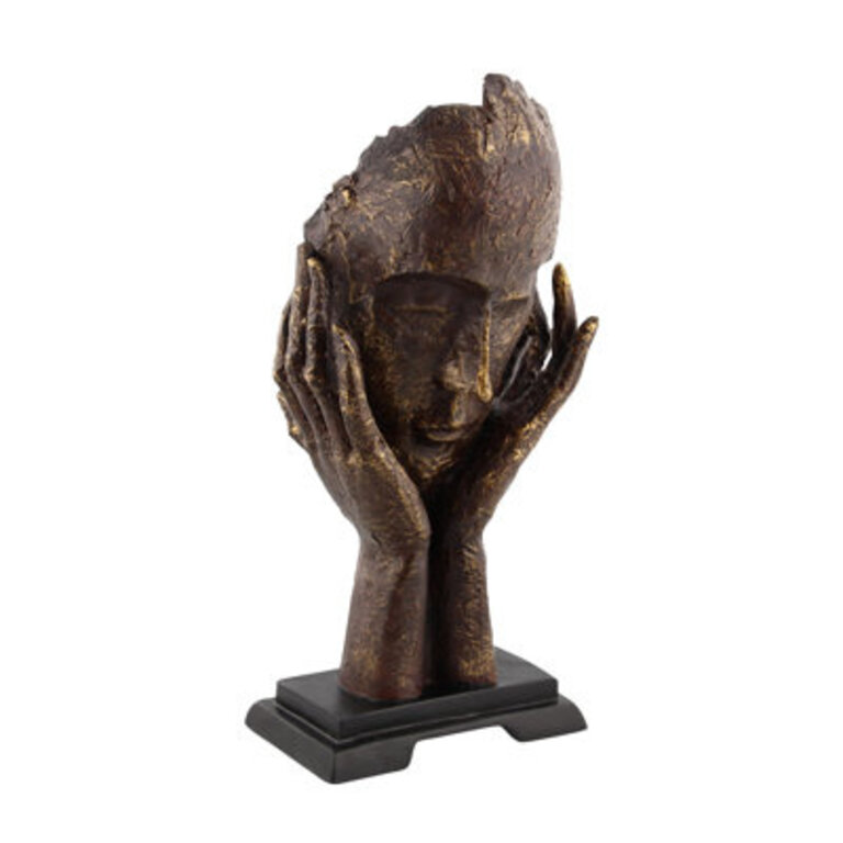 Brown Polystone Mask Thinker Decorative Sculpture 5 x 8 x 16