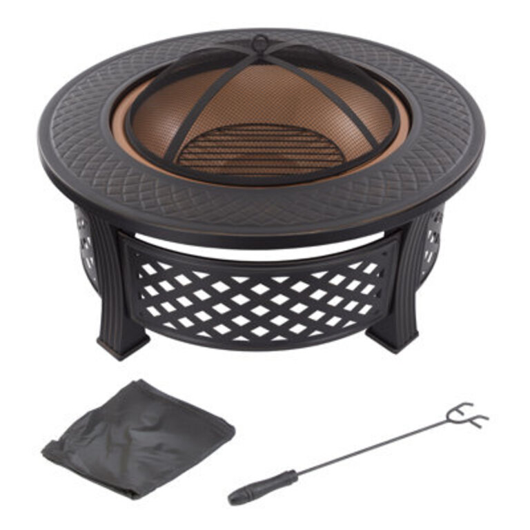 Adriana  Fire Pit - 32-Inch Outdoor Fireplace with Spark Screen Poker and Cover - Wood-Burning Fire Pit for Yard Patio or Camping by Pure Garden