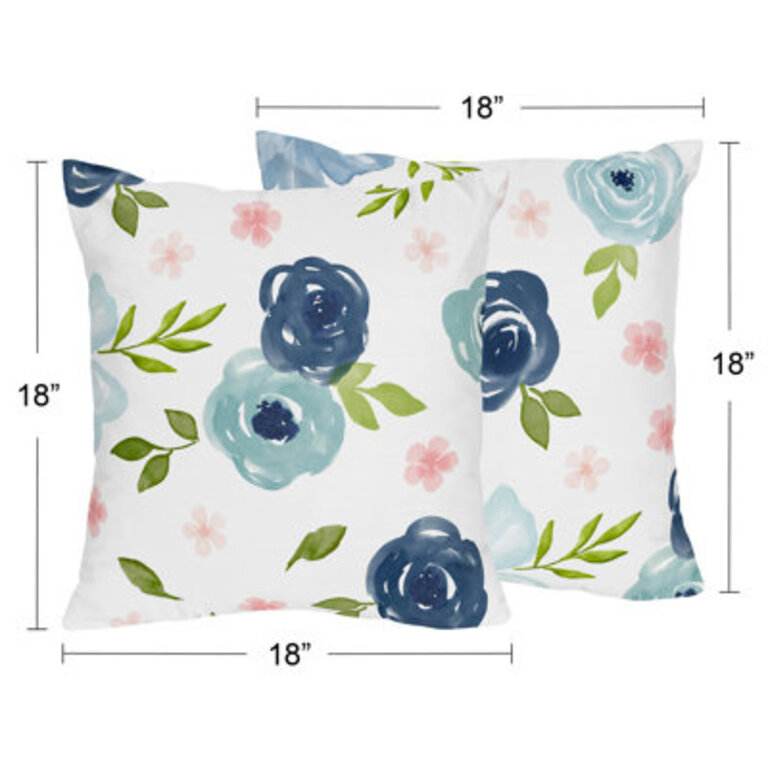 Watercolor Floral Brushed Microfiber Decorative Square Indoor Throw Pillow Cover  Insert by Sweet Jojo Designs